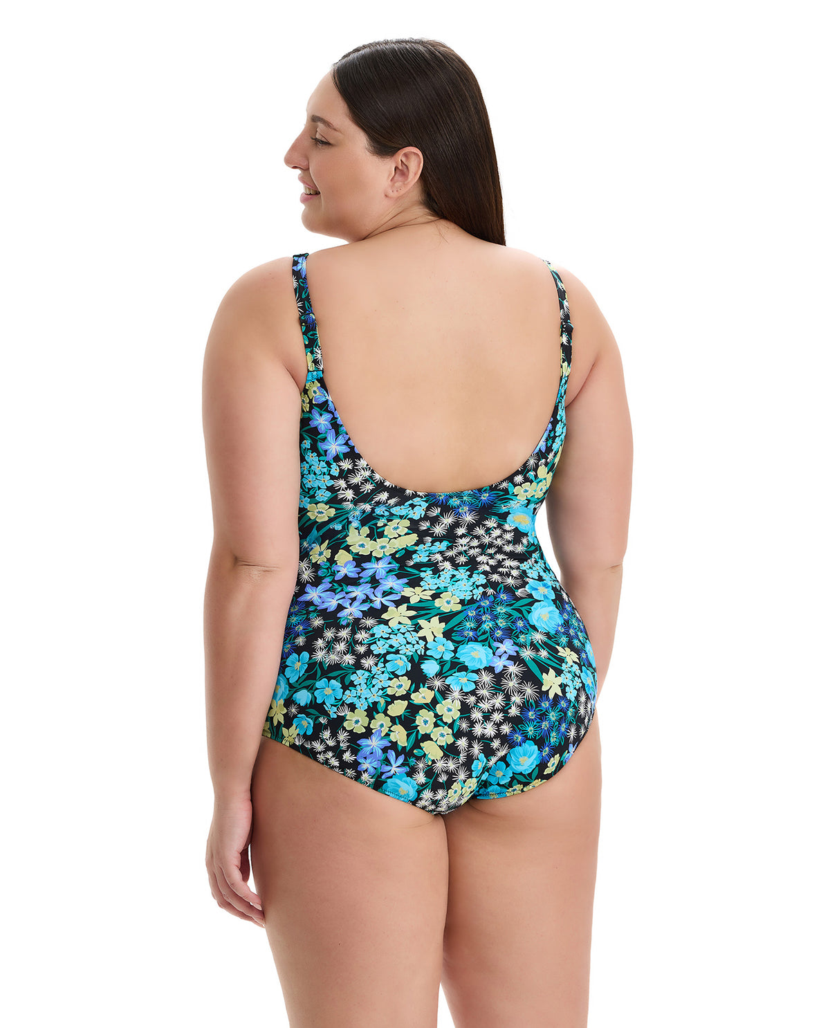 Havana Heat Plus Size Square Neck One Piece -Blue-Multi