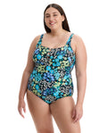 Havana Heat Plus Size Square Neck One Piece -Blue-Multi