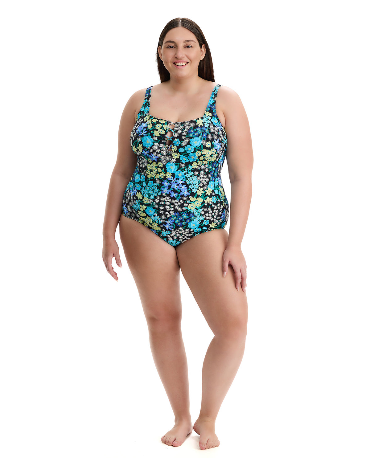 Profile by Gottex Havana Heat Plus Size Square Neck One Piece -Blue-Multi 