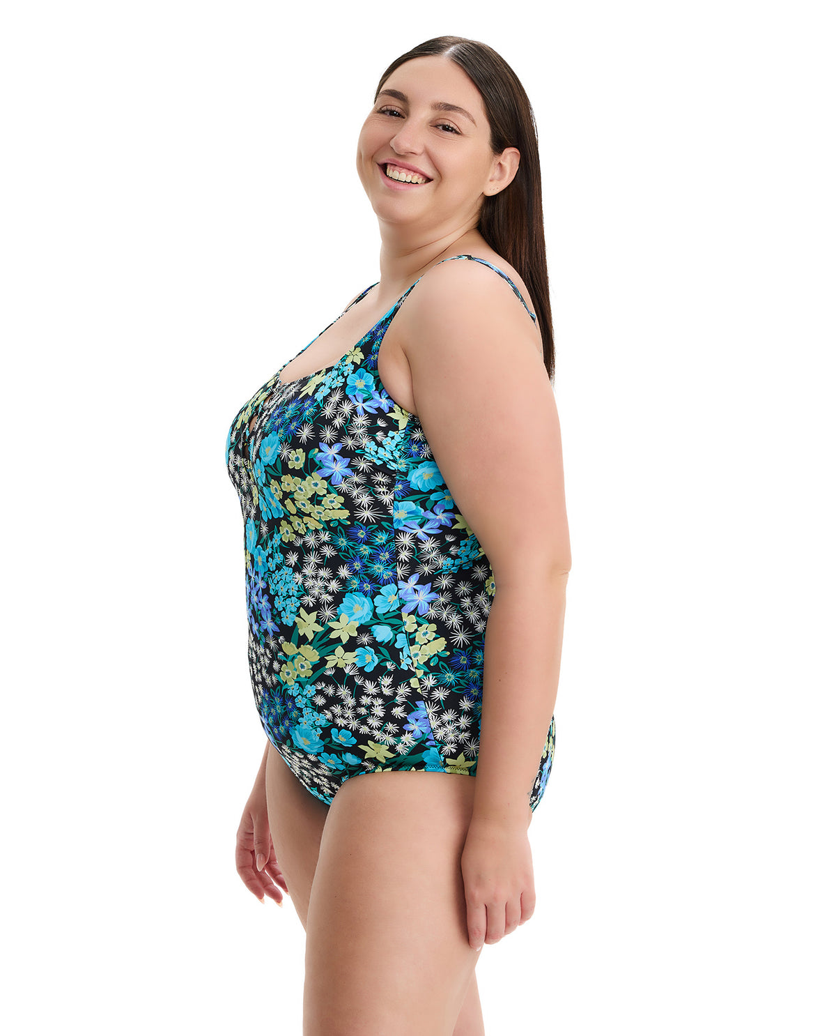 Profile by Gottex Havana Heat Plus Size Square Neck One Piece -Blue-Multi 