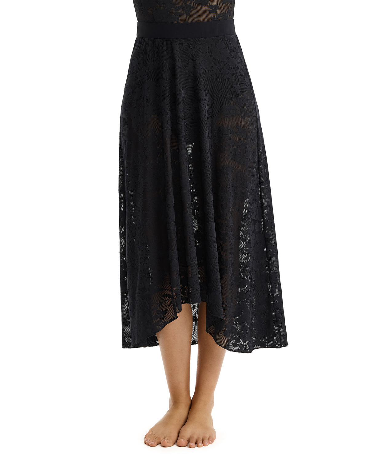 Profile by GottexChantilly Lace Textured High Low Skirt Cover-Up-BlackSkirts