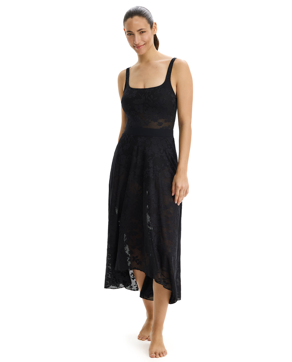 Profile by Gottex Chantilly Lace Textured High Low Skirt Cover-Up-Black 