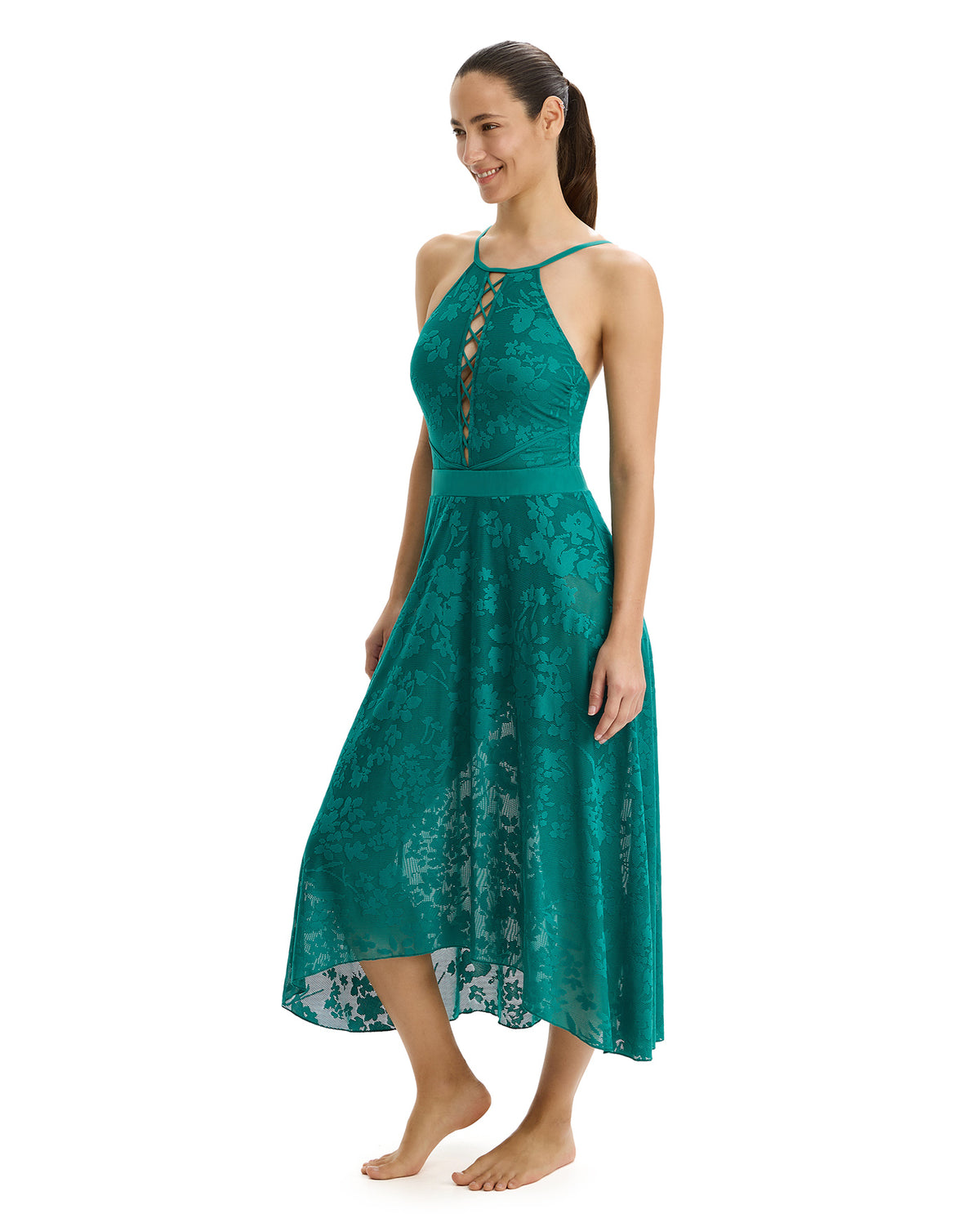 Profile by Gottex Chantilly Lace Textured High Low Skirt Cover-Up-Emerald 