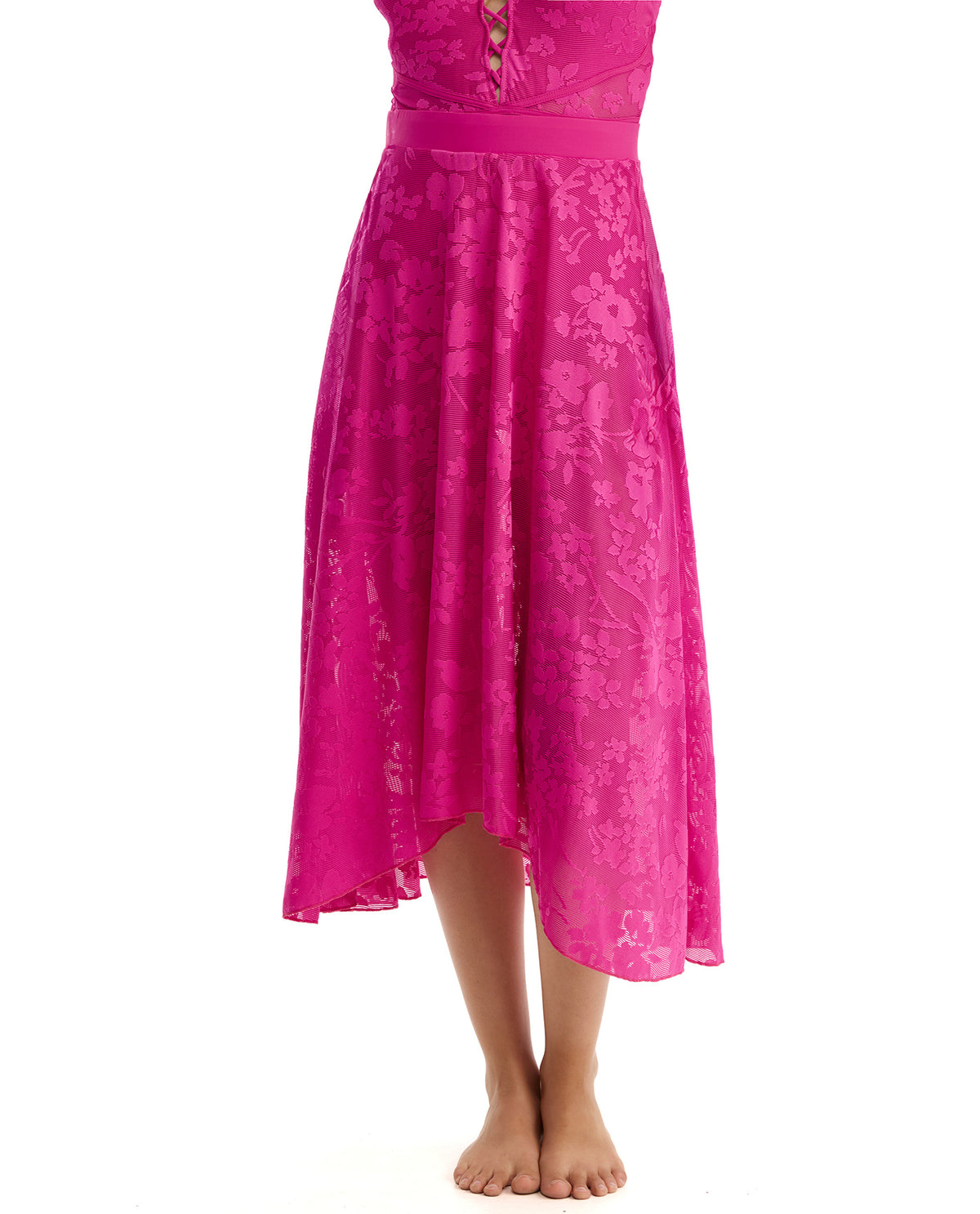 Chantilly Lace Textured High Low Skirt Cover-Up-Pink