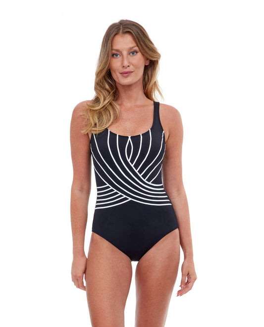 Gottex Embrace Full Coverage Square Neck One Piece Swimsuit | Gottex Embrace Black and White