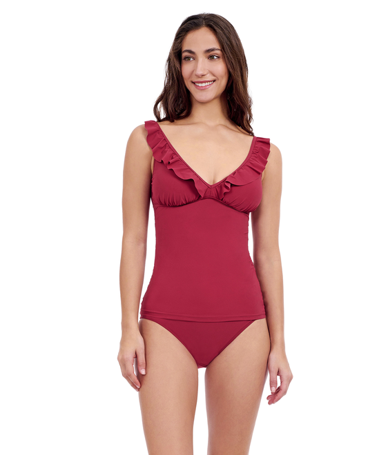 Profile By Gottex Tutti Frutti D Cup V Neck Frill Tankini Top | Profile Tutti Frutti Brick