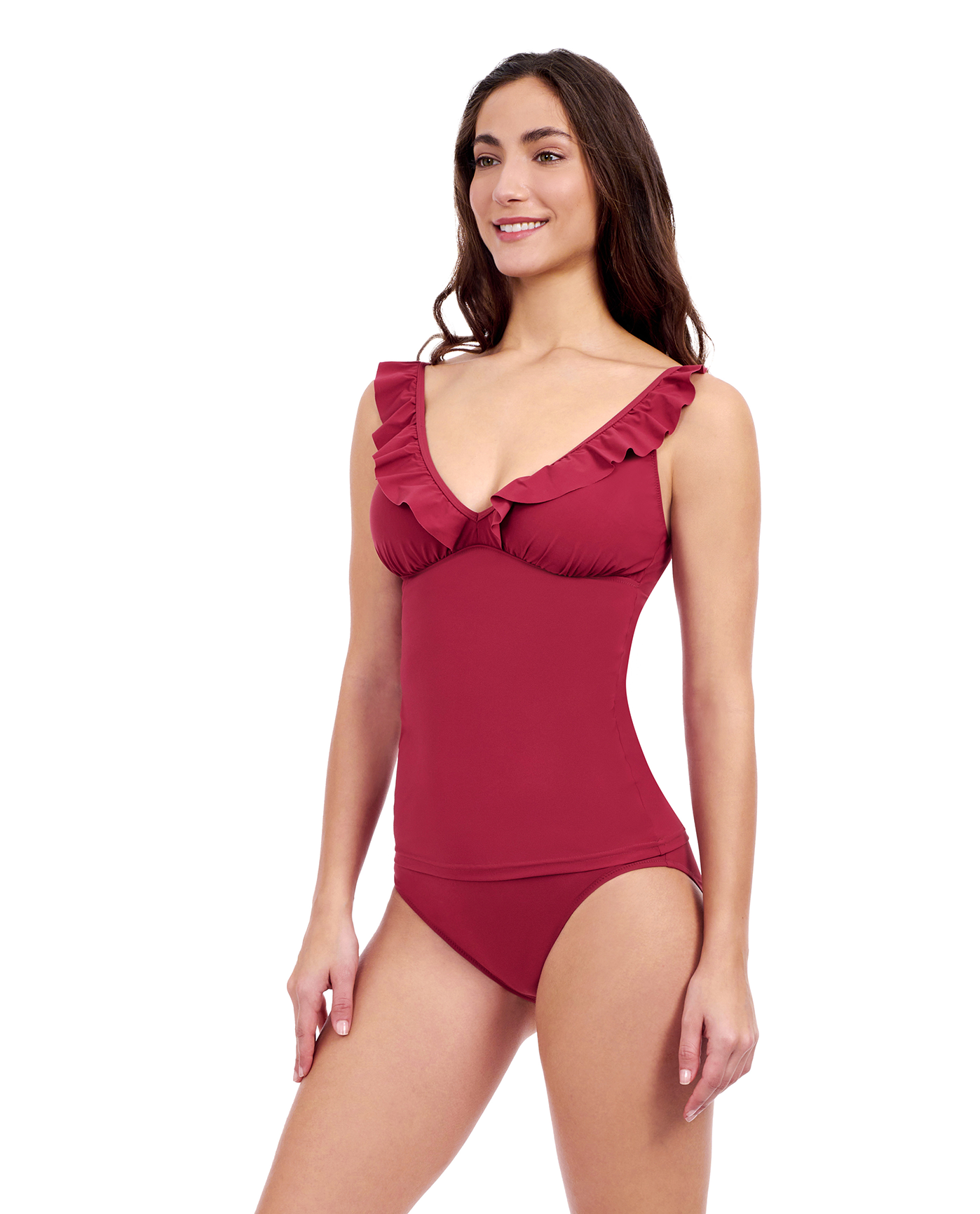 Tutti Frutti D Cup V Neck Frill Tankini Top