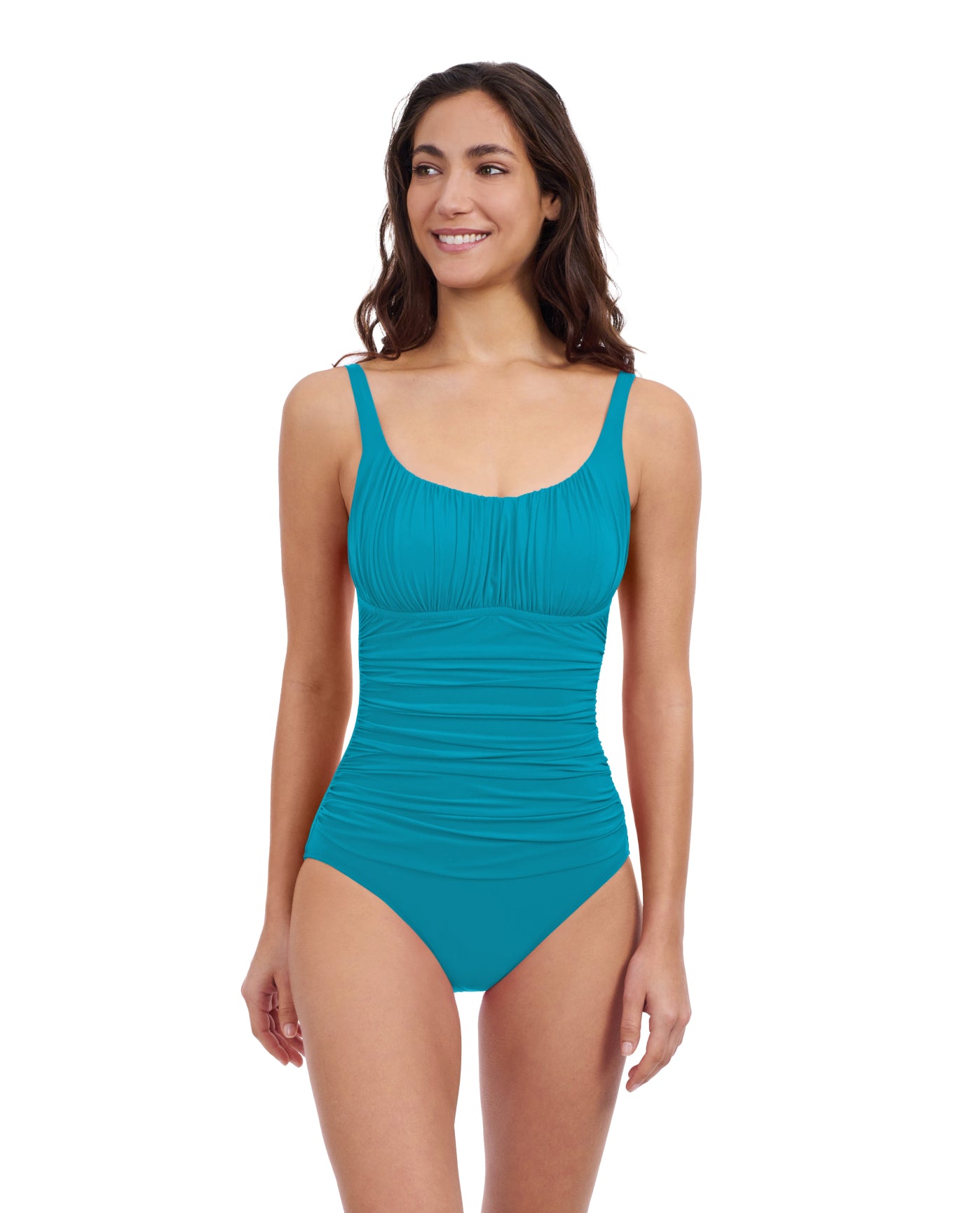 Tutti Frutti Scoop Neck Shirred Bust One Piece-Jade
