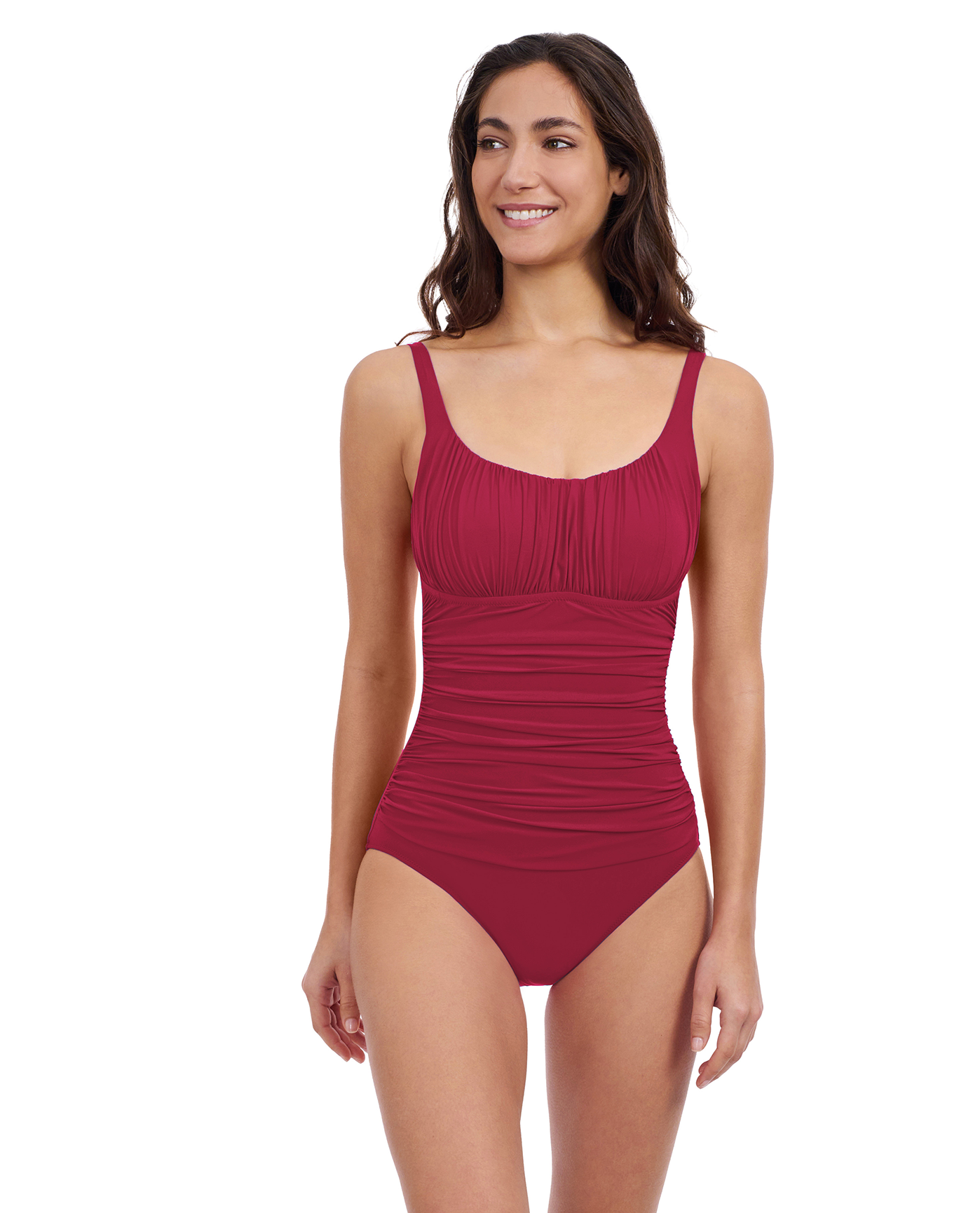 Tutti Frutti Scoop Neck Shirred Bust One Piece-Brick