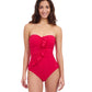 Front View Of Profile By Gottex Tutti Frutti Bandeau Ruffle One Piece Swimsuit | Profile Tutti Frutti Rose Red