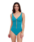 Tutti Frutti D Cup V Neck Gold Beaded One Piece Swimsuit