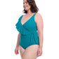 Side View of Profile By Gottex Tutti Frutti Plus Size Asymmetrical Ruffle Surplice One Piece Swimsuit | PROFILE TUTTI FRUTTI JADE