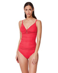 Tutti Frutti Fashion V-Neck Gold Beaded Tankini Top-Coral