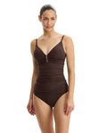 Tutti Frutti Fashion V-Neck Gold Beaded Tankini Top-Espresso
