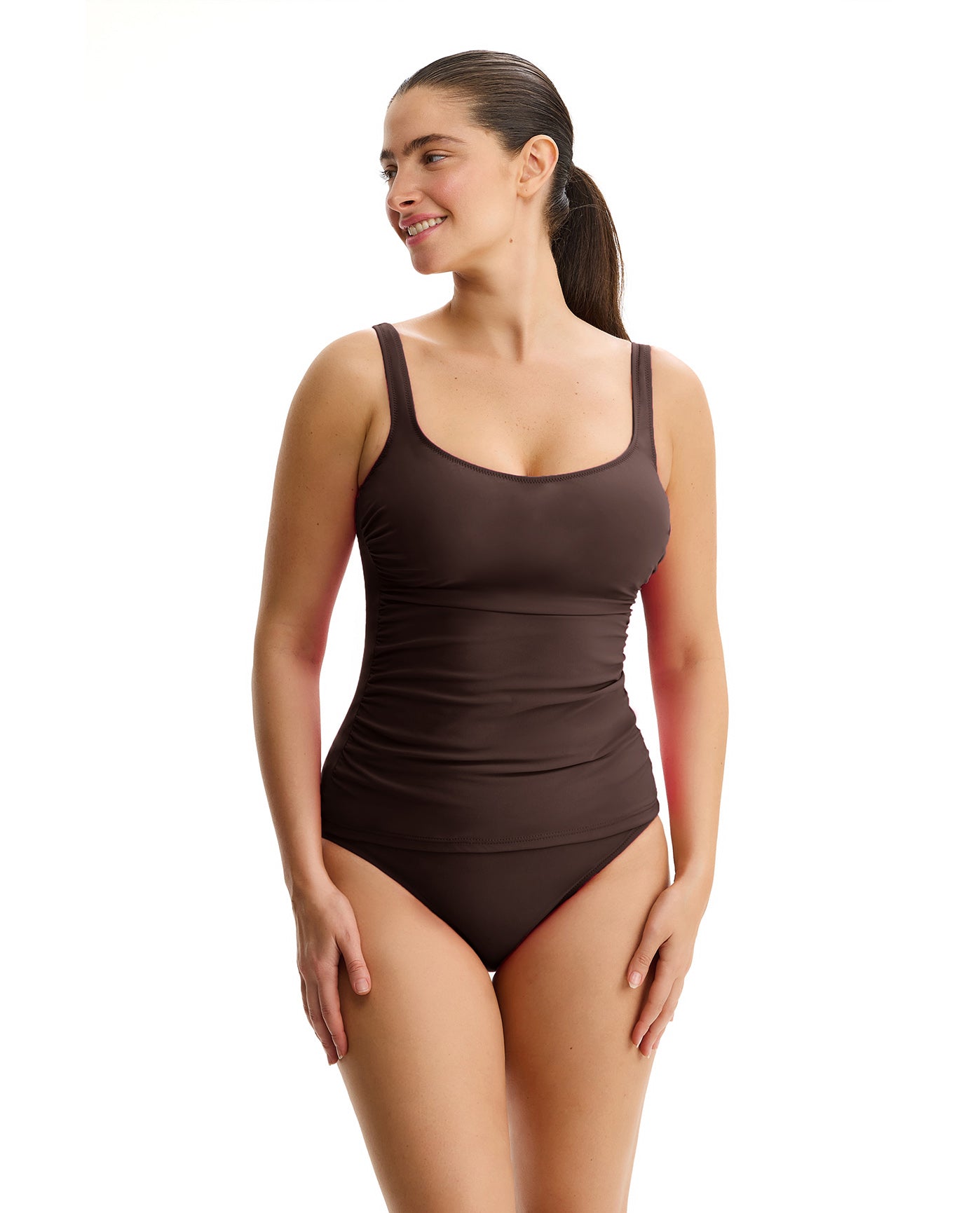 Tutti Frutti Fashion D-Cup Scoop Neck Tankini Top-Espresso