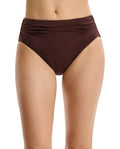 Dream Weaver Shirred Mid Rise Swim Bottom-Brown