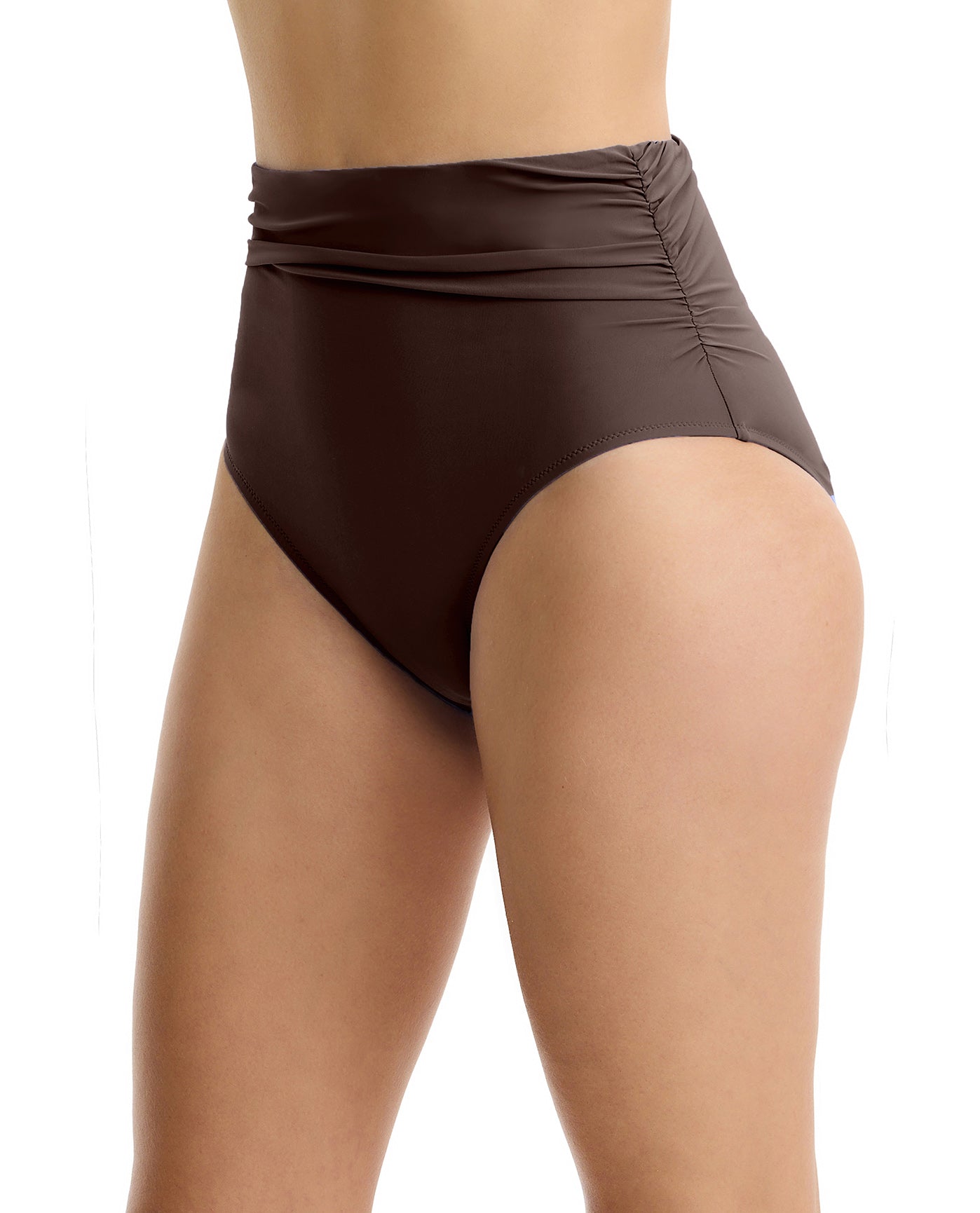Tutti Frutti Shirred High Waist Swim Bottom-Espresso