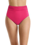Tutti Frutti Shirred High Waist Swim Bottom-Magenta