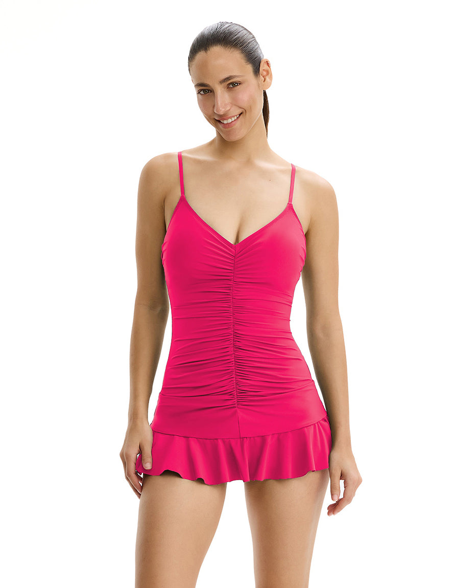 Tutti Frutti Shirred Swimdress -Magenta