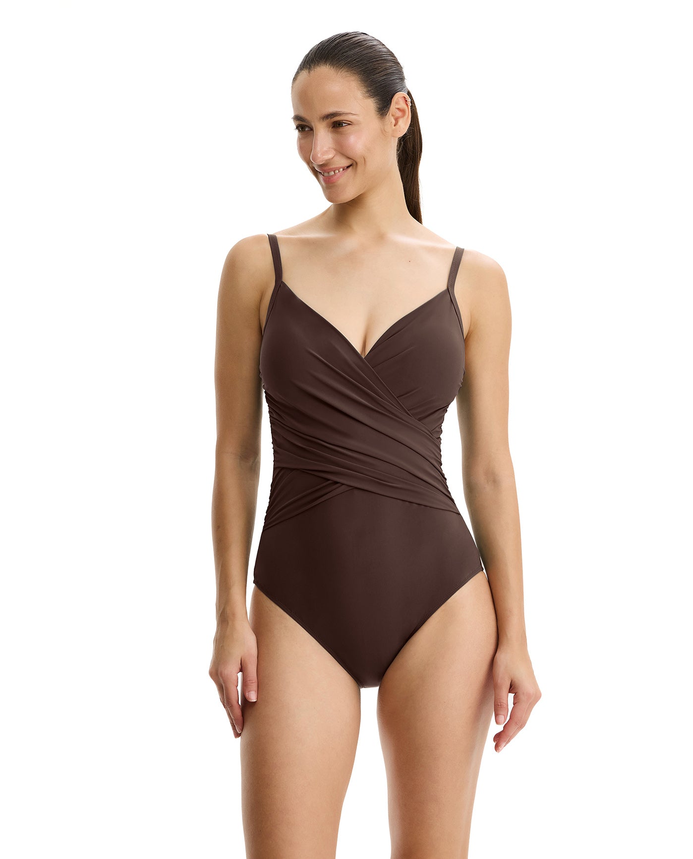 Tutti Frutti V-Neck Surplice One Piece-Espresso