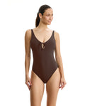Tutti Frutti V-Neck Key Hole One Piece-Espresso