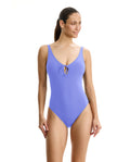 Tutti Frutti V-Neck Key Hole One Piece-Periwinkle