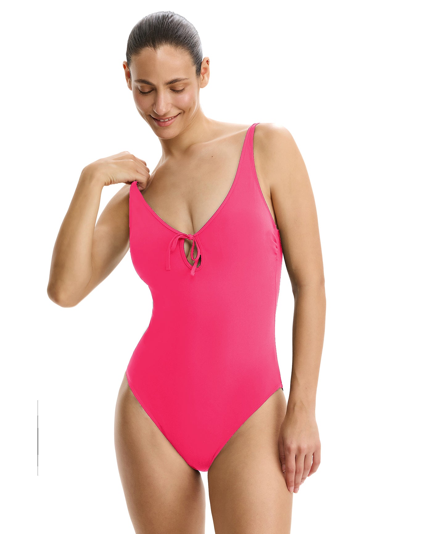 Tutti Frutti V-Neck Key Hole One Piece-Magenta