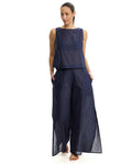 Tutti Frutti Linen High Neck Top Cover-Up-Navy