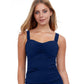 Front View Of Profile By Gottex Tutti Frutti E-Cup Scoop Neck Shirred Underwire Tankini Top | PROFILE TUTTI FRUTTI NAVY