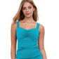 Front View Of Profile By Gottex Tutti Frutti E-Cup Scoop Neck Shirred Underwire Tankini Top | PROFILE TUTTI FRUTTI TURQUOISE