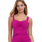Front View Of Profile By Gottex Tutti Frutti E-Cup Scoop Neck Shirred Underwire Tankini Top | PROFILE TUTTI FRUTTI VIOLET