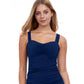 Front View Of Profile By Gottex Tutti Frutti F-Cup Scoop Neck Shirred Underwire Tankini Top | PROFILE TUTTI FRUTTI NAVY