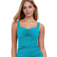 Front View Of Profile By Gottex Tutti Frutti F-Cup Scoop Neck Shirred Underwire Tankini Top | PROFILE TUTTI FRUTTI TURQUOISE