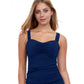 Front View Of Profile By Gottex Tutti Frutti G-Cup Scoop Neck Shirred Underwire Tankini Top | PROFILE TUTTI FRUTTI NAVY