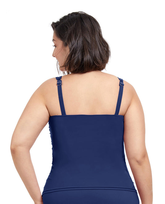 Back View Of Profile By Gottex Tutti Frutti Plus Size Sweetheart Underwire Tankini Top | PROFILE TUTTI FRUTTI NAVY