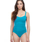 Front View Of Profile By Gottex Tutti Frutti E-Cup Scoop Neck Shirred Underwire One Piece Swimsuit | PROFILE TUTTI FRUTTI OCEAN BLUE