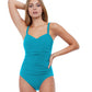 Front View Of Profile By Gottex Tutti Frutti E-Cup Scoop Neck Shirred Underwire One Piece Swimsuit | PROFILE TUTTI FRUTTI TURQUOISE