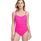 Front View Of Profile By Gottex Tutti Frutti E-Cup Scoop Neck Shirred Underwire One Piece Swimsuit | PROFILE TUTTI FRUTTI PINK