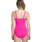 Back View Of Profile By Gottex Tutti Frutti E-Cup Scoop Neck Shirred Underwire One Piece Swimsuit | PROFILE TUTTI FRUTTI PINK