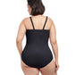 Back View Of Profile By Gottex Tutti Frutti Plus Size Scoop Neck Shirred Underwire One Piece Swimsuit | PROFILE TUTTI FRUTTI BLACK