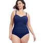 Front View Of Profile By Gottex Tutti Frutti Plus Size Scoop Neck Shirred Underwire One Piece Swimsuit | PROFILE TUTTI FRUTTI NAVY
