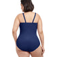 Back View Of Profile By Gottex Tutti Frutti Plus Size Scoop Neck Shirred Underwire One Piece Swimsuit | PROFILE TUTTI FRUTTI NAVY