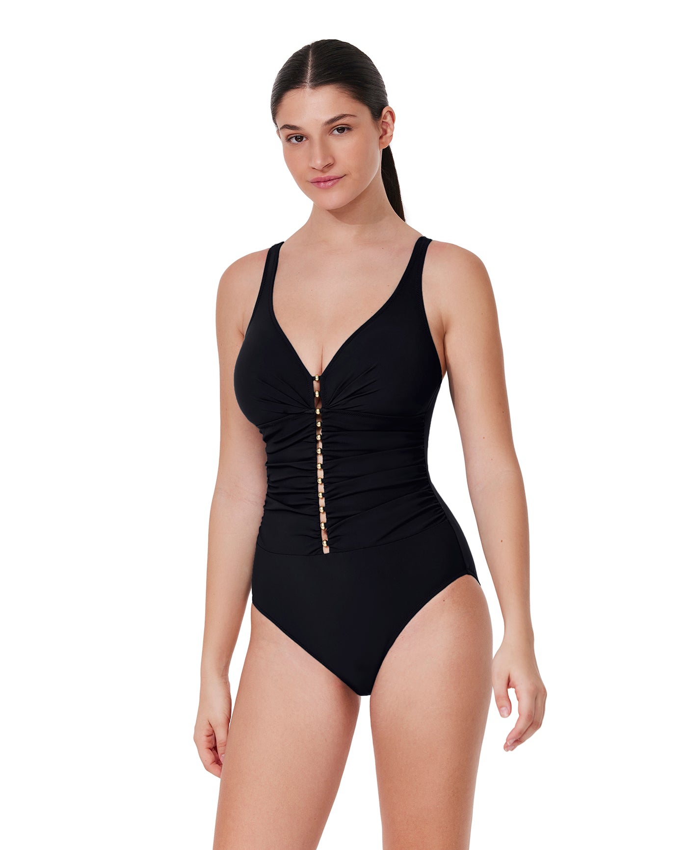 Tutti Frutti D-Cup V-Neck Gold Beaded One Piece