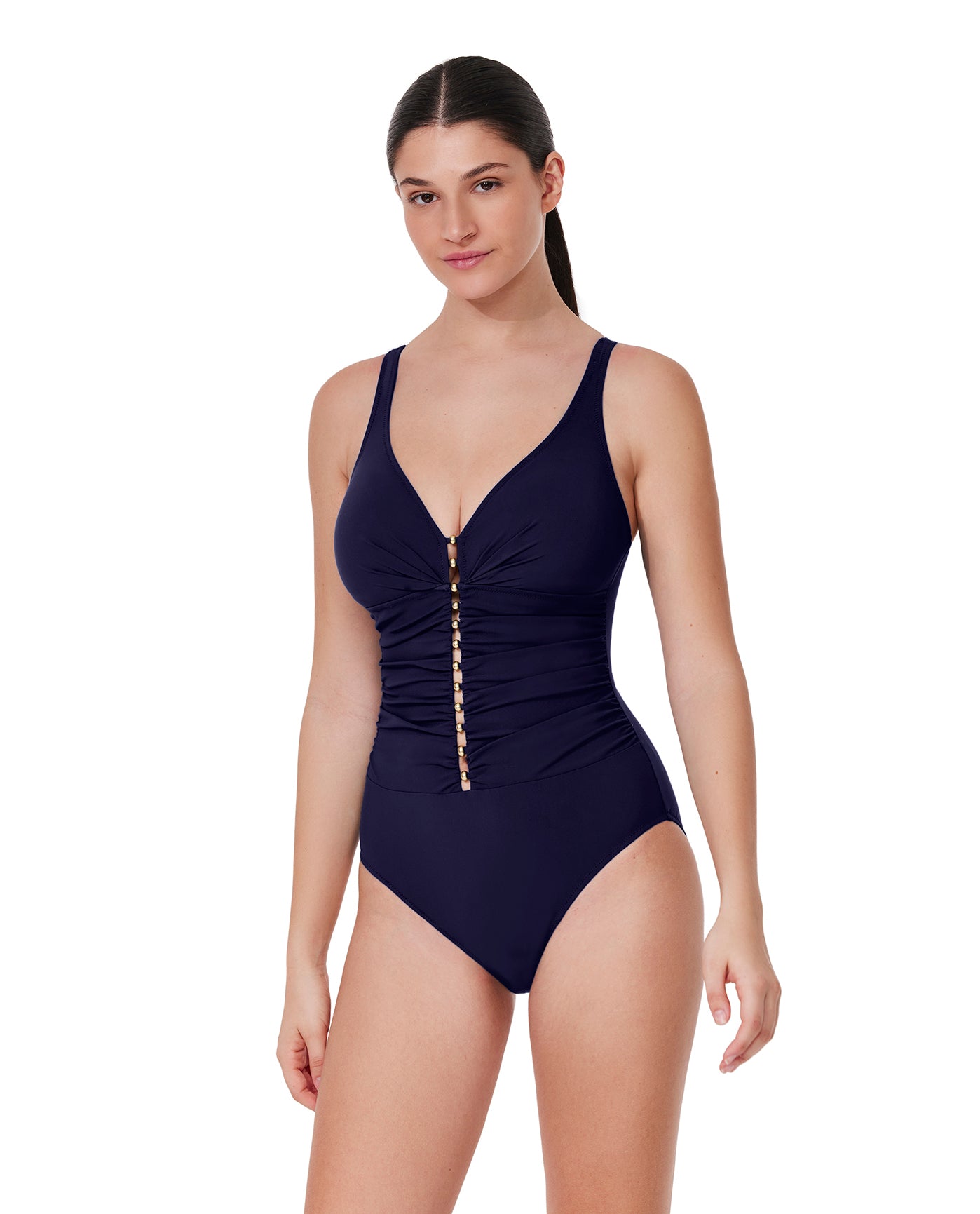 Tutti Frutti D-Cup V-Neck Gold Beaded One Piece