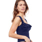 Side View Of Profile By Gottex Tutti Frutti Square Neck Ruffle Tankini Top | PROFILE TUTTI FRUTTI NAVY