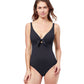 Front View Of Profile By Gottex Tutti Frutti Tie Front Underwire V-Neck One Piece Swimsuit | PROFILE TUTTI FRUTTI BLACK