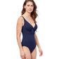 Side View Of Profile By Gottex Tutti Frutti Tie Front Underwire V-Neck One Piece Swimsuit | PROFILE TUTTI FRUTTI NAVY