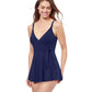 Side View Of Profile By Gottex Tutti Frutti V-Neck Tie Knot Skirted One Piece Swimsuit | PROFILE TUTTI FRUTTI NAVY