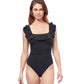 Front View Of Profile By Gottex Tutti Frutti Square Neck Ruffle One Piece Swimsuit | PROFILE TUTTI FRUTTI BLACK
