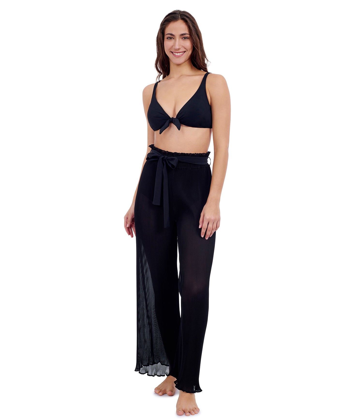 Tutti Frutti Pleated Flouce Cover-Up Pants Black